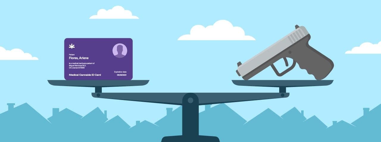 A gun and a medical card on a scale